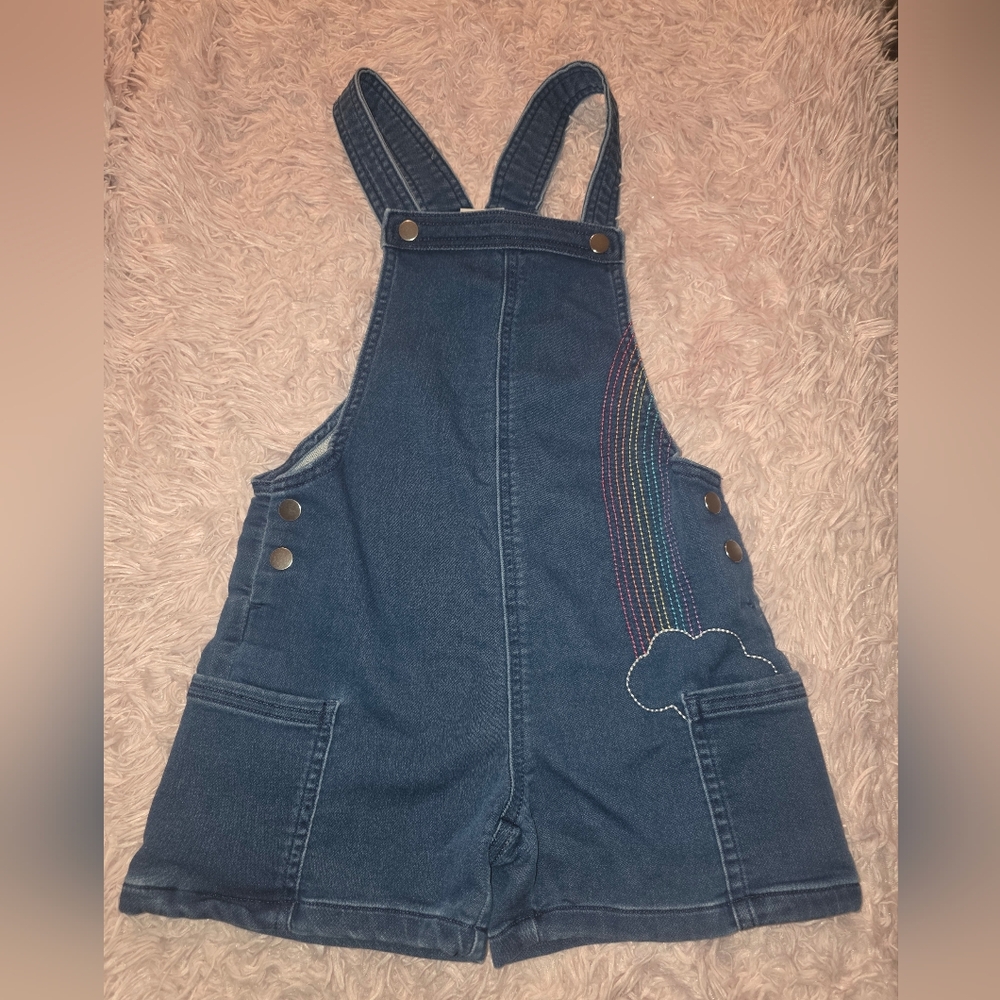 365 Kids girls size 7 rainbow short overalls
